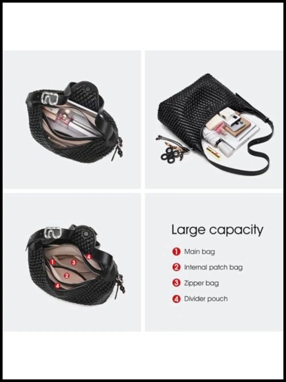 Hand-knitted Vegan Leather Hobo Crossbody Bag Travel Tote